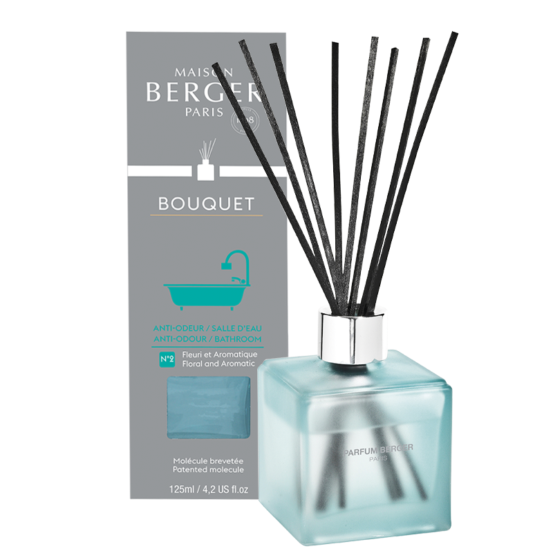 Bathroom 2 polymer stick perfume scented diffuser - Relaxing scent that eliminates bad smell and recharges you from fatigue - Also contains rose, tea leaves, amber and precious wood notes - Best Essential oil Air freshener for home and room fragrance - Lampe Berger